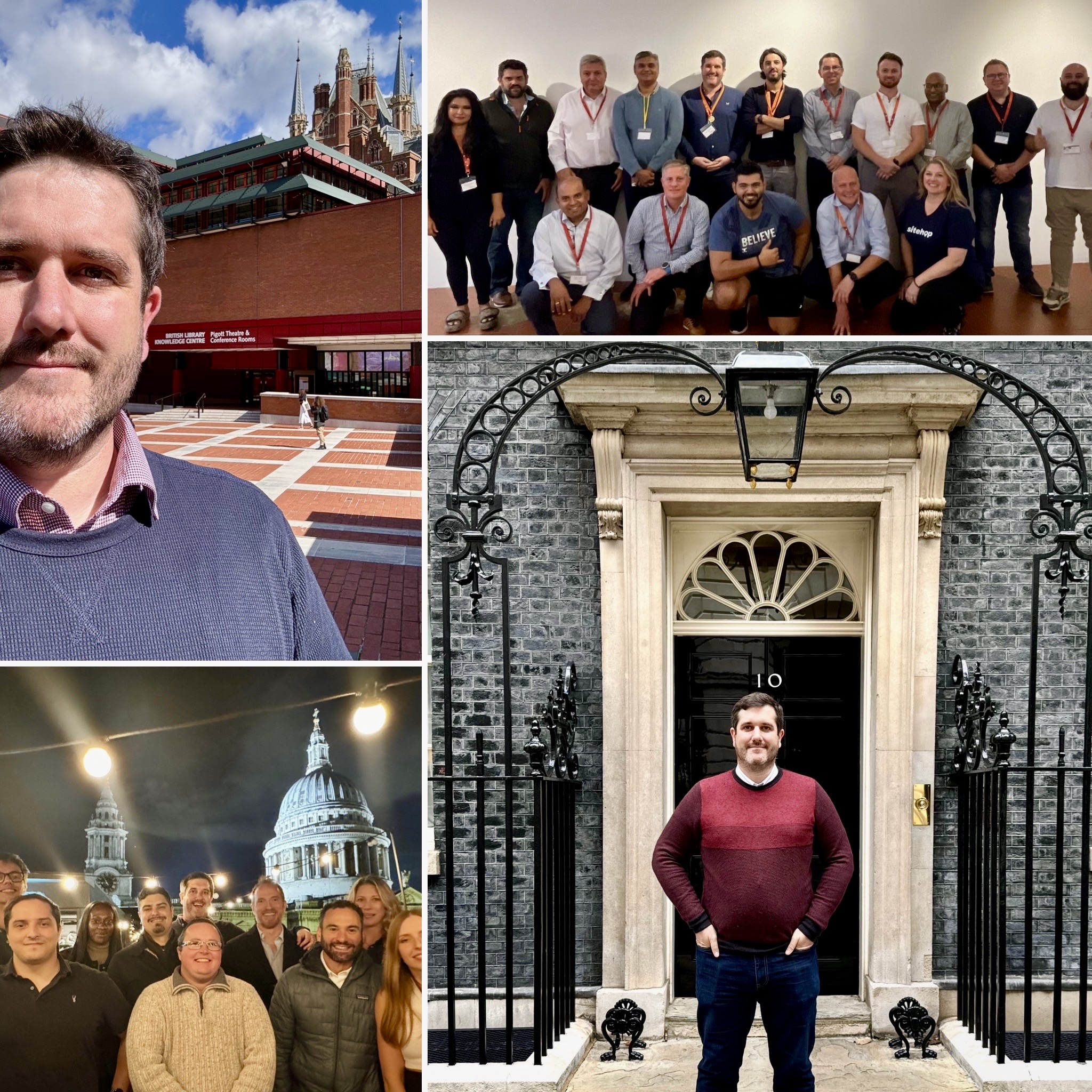 It’s been a busy week! Clockwise from top left: at the British Library; Cyber Runway Scale founders bootcamp; outside 10 Downing Street; Cydea team on the roof in front of St Paul’s